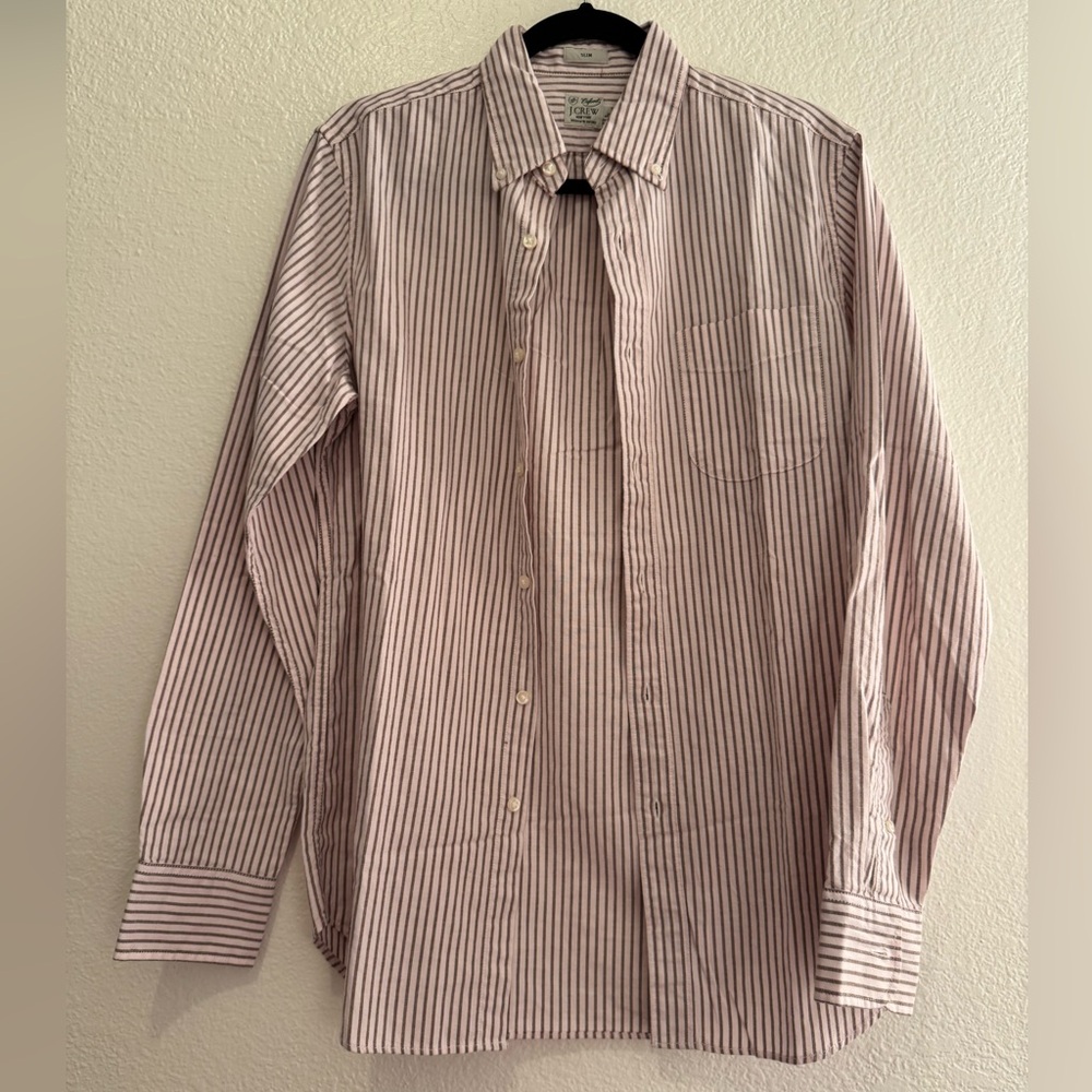 J.Crew Slim Broken-In Oxford Pink Stripe Button Down Shirt Small FA24